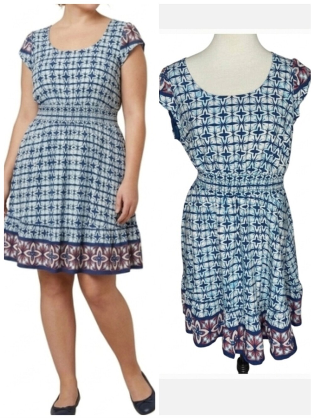American Rag Dress Short Sleeve Blue & White Patterned Dress Womens Plus Size 0X